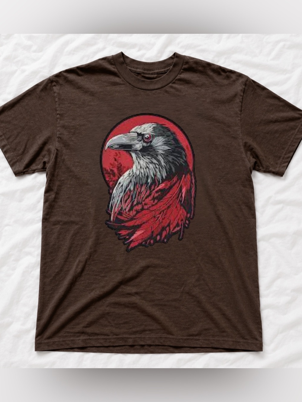 Gildan Dark Brown Raven Graphic T-Shirt, Retro Bird Design Tee